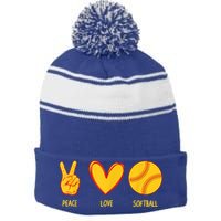 Funny Peace Love Softball Christmas Gift Stripe Pom Pom Beanie