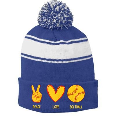 Funny Peace Love Softball Christmas Gift Stripe Pom Pom Beanie