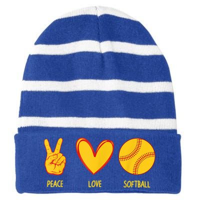 Funny Peace Love Softball Christmas Gift Striped Beanie with Solid Band