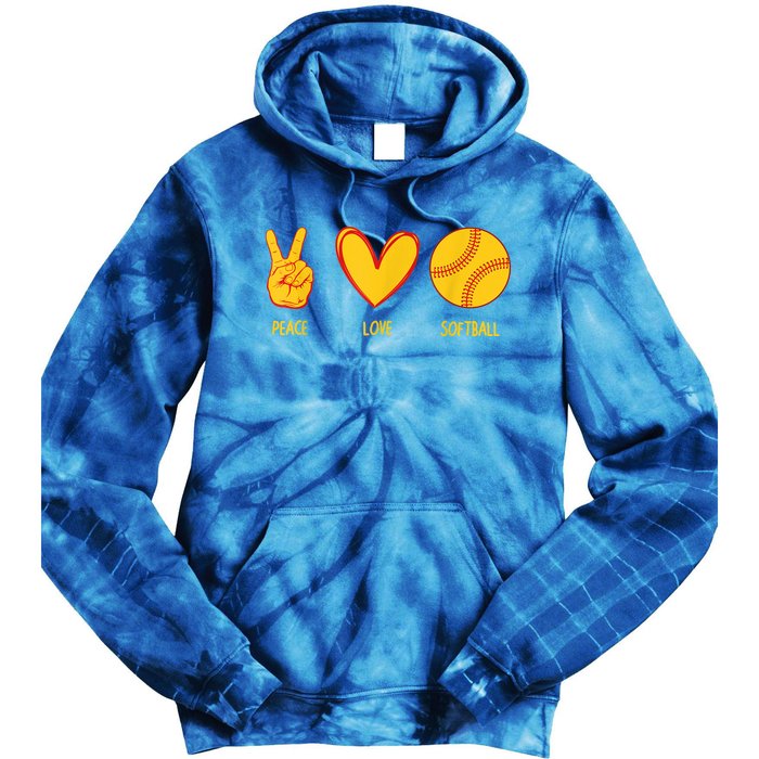 Funny Peace Love Softball Christmas Gift Tie Dye Hoodie