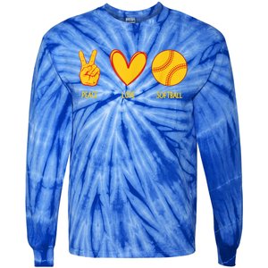 Funny Peace Love Softball Christmas Gift Tie-Dye Long Sleeve Shirt