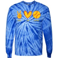 Funny Peace Love Softball Christmas Gift Tie-Dye Long Sleeve Shirt