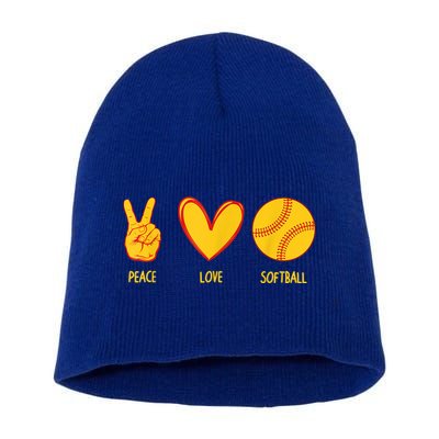 Funny Peace Love Softball Christmas Gift Short Acrylic Beanie