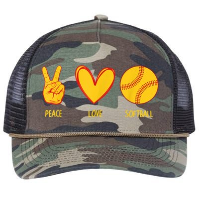 Funny Peace Love Softball Christmas Gift Retro Rope Trucker Hat Cap