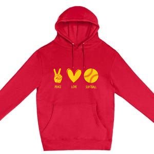 Funny Peace Love Softball Christmas Gift Premium Pullover Hoodie