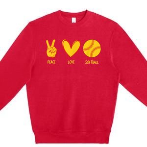 Funny Peace Love Softball Christmas Gift Premium Crewneck Sweatshirt