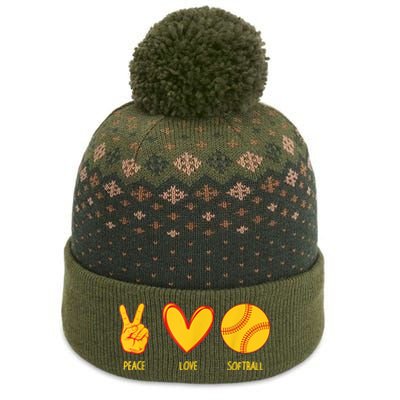 Funny Peace Love Softball Christmas Gift The Baniff Cuffed Pom Beanie