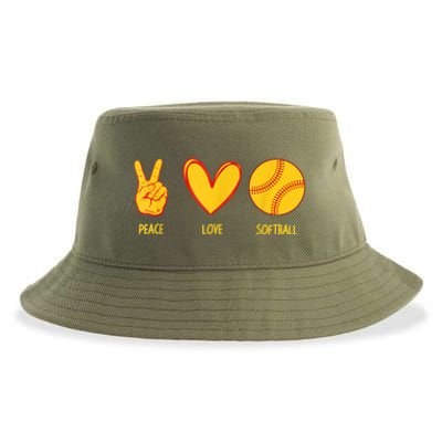 Funny Peace Love Softball Christmas Gift Sustainable Bucket Hat