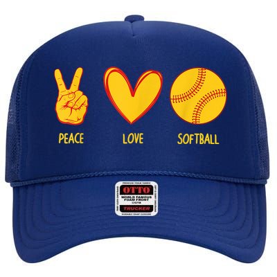 Funny Peace Love Softball Christmas Gift High Crown Mesh Back Trucker Hat