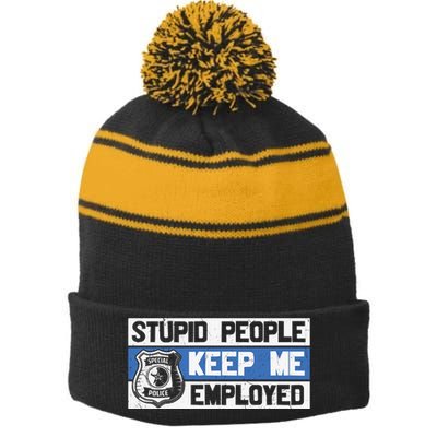 Funny Police Law Enforcement Stripe Pom Pom Beanie