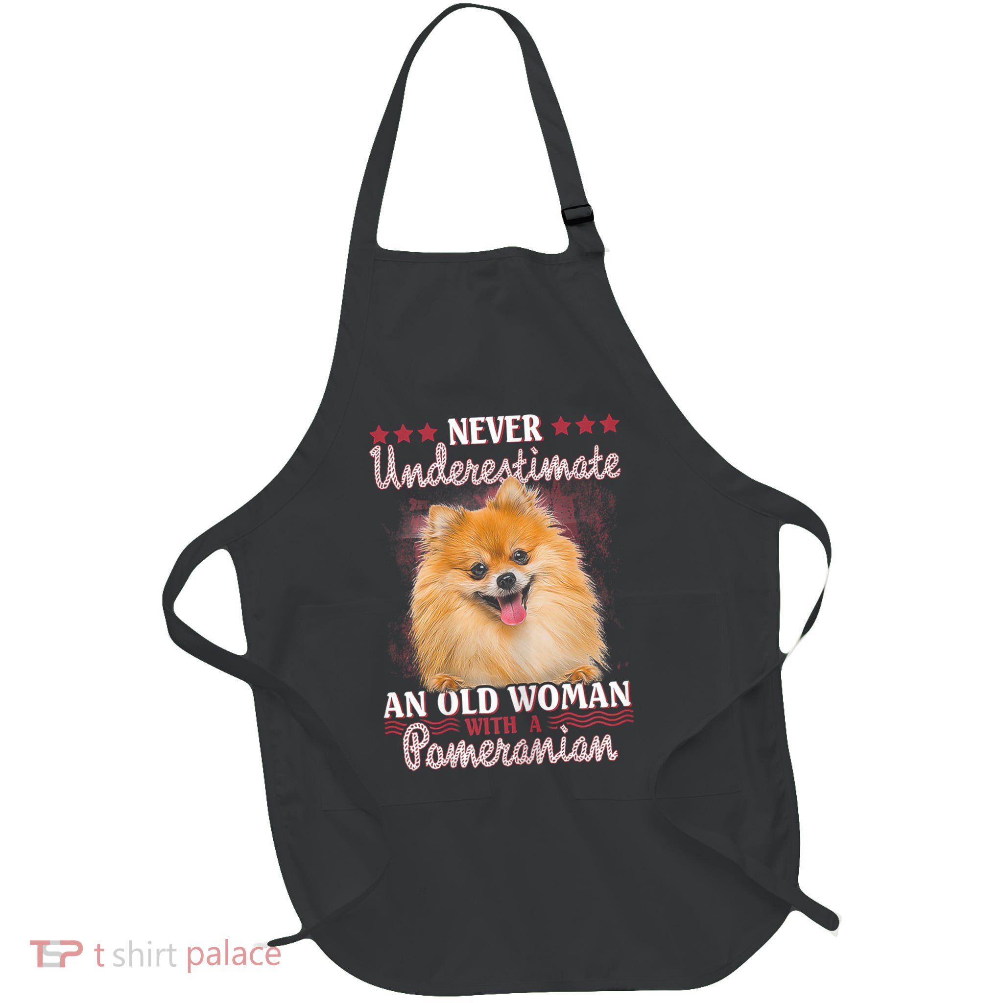 Funny Pomeranian Lover – Old Woman Dog Mom Full-Length Apron With Pockets