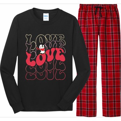 Funny Penguin Love Groovy Style Heart Valentines Day Love Gift Long Sleeve Pajama Set