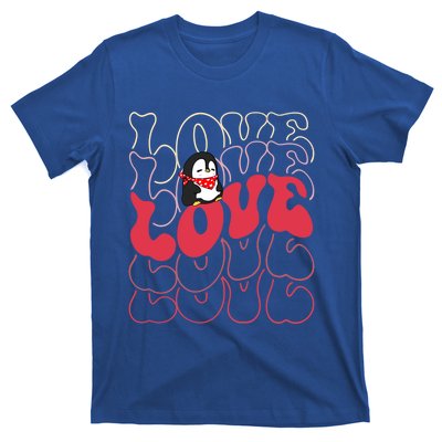 Funny Penguin Love Groovy Style Heart Valentines Day Love Gift T-Shirt