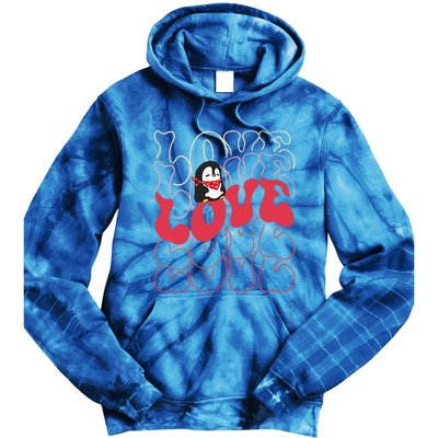 Funny Penguin Love Groovy Style Heart Valentines Day Love Gift Tie Dye Hoodie