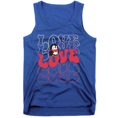 Funny Penguin Love Groovy Style Heart Valentines Day Love Gift Tank Top