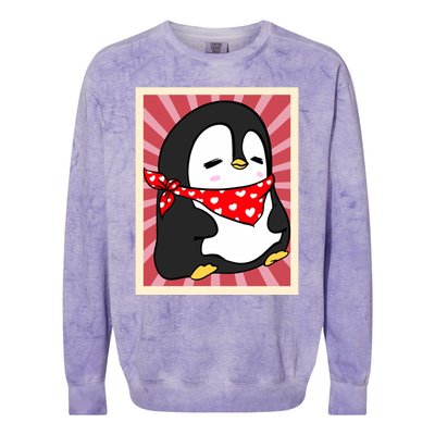 Funny Penguin Lovers Poster Style Heart Valentines Day Love Funny Gift Colorblast Crewneck Sweatshirt