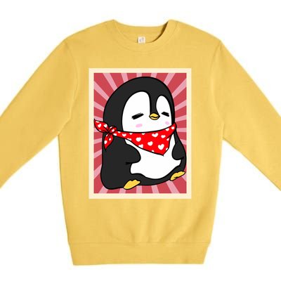 Funny Penguin Lovers Poster Style Heart Valentines Day Love Funny Gift Premium Crewneck Sweatshirt