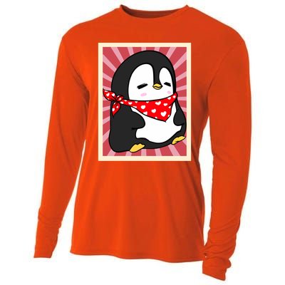 Funny Penguin Lovers Poster Style Heart Valentines Day Love Funny Gift Cooling Performance Long Sleeve Crew