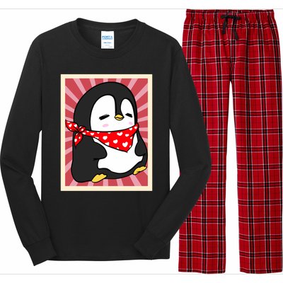 Funny Penguin Lovers Poster Style Heart Valentines Day Love Funny Gift Long Sleeve Pajama Set