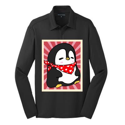 Funny Penguin Lovers Poster Style Heart Valentines Day Love Funny Gift Silk Touch Performance Long Sleeve Polo