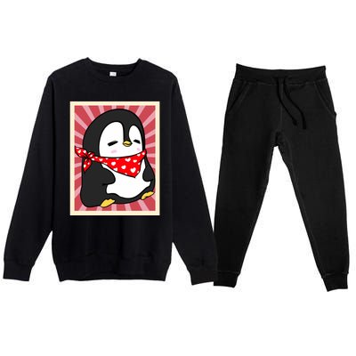 Funny Penguin Lovers Poster Style Heart Valentines Day Love Funny Gift Premium Crewneck Sweatsuit Set