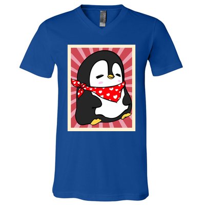 Funny Penguin Lovers Poster Style Heart Valentines Day Love Funny Gift V-Neck T-Shirt