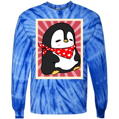 Funny Penguin Lovers Poster Style Heart Valentines Day Love Funny Gift Tie-Dye Long Sleeve Shirt