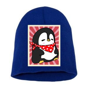 Funny Penguin Lovers Poster Style Heart Valentines Day Love Funny Gift Short Acrylic Beanie