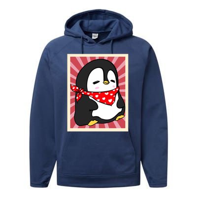 Funny Penguin Lovers Poster Style Heart Valentines Day Love Funny Gift Performance Fleece Hoodie