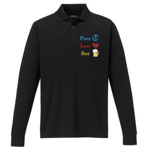 Funny Peace Love Beer Performance Long Sleeve Polo