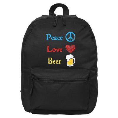 Funny Peace Love Beer 16 in Basic Backpack