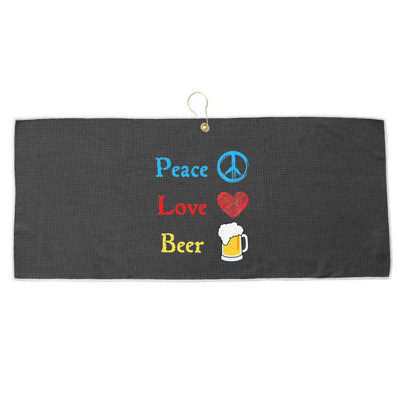 Funny Peace Love Beer Large Microfiber Waffle Golf Towel