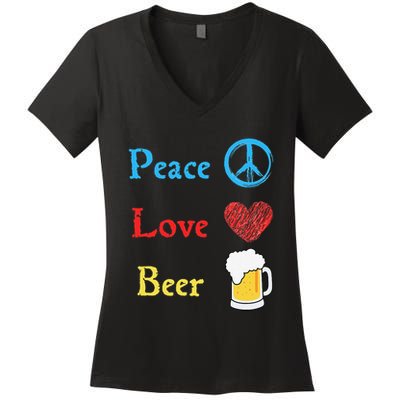 Funny Peace Love Beer Women's V-Neck T-Shirt