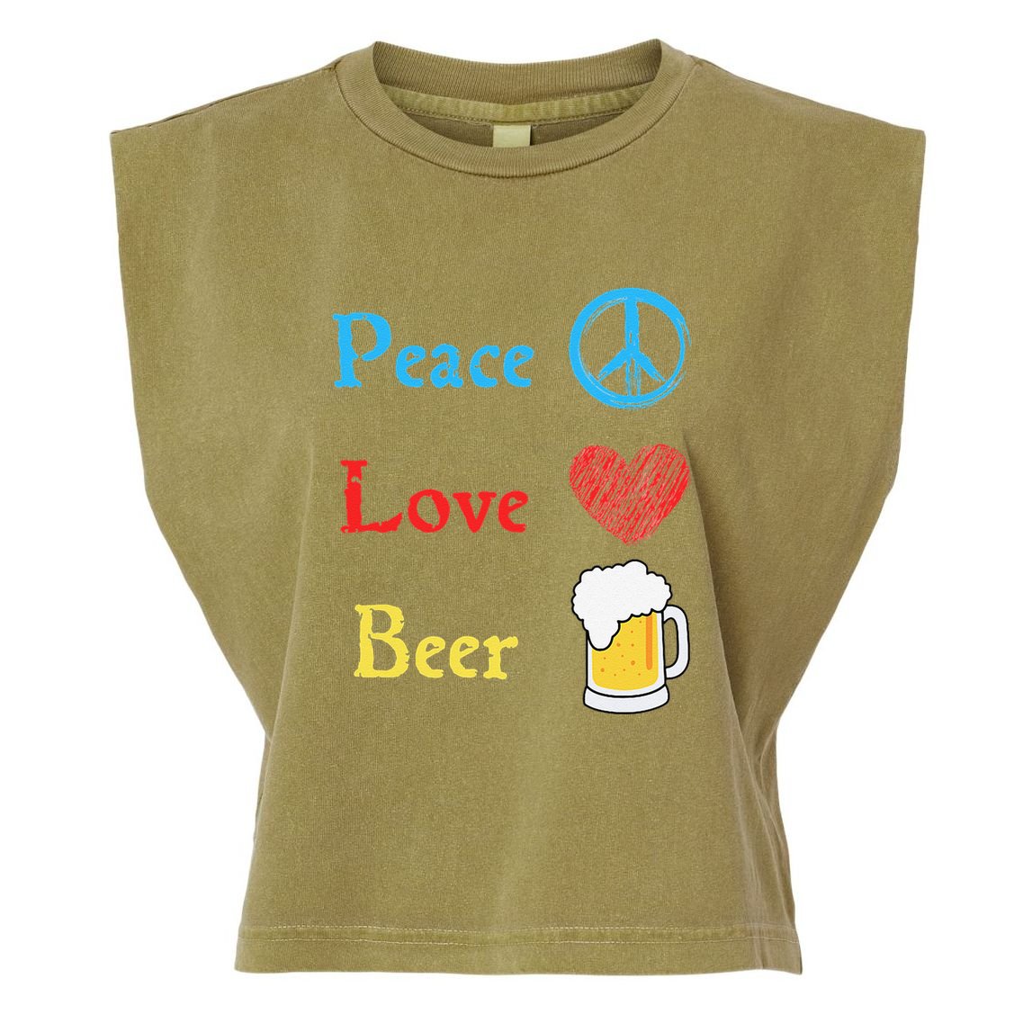Funny Peace Love Beer Garment-Dyed Women's Muscle Tee