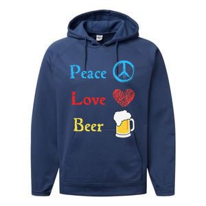 Funny Peace Love Beer Performance Fleece Hoodie