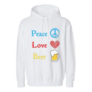 Funny Peace Love Beer Garment-Dyed Fleece Hoodie