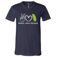 Funny Peace Love Pickles Retro Pickles Lover Food Lover Gift V-Neck T-Shirt