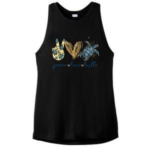 Funny Peace Love Turtle Gift Ladies PosiCharge Tri-Blend Wicking Tank