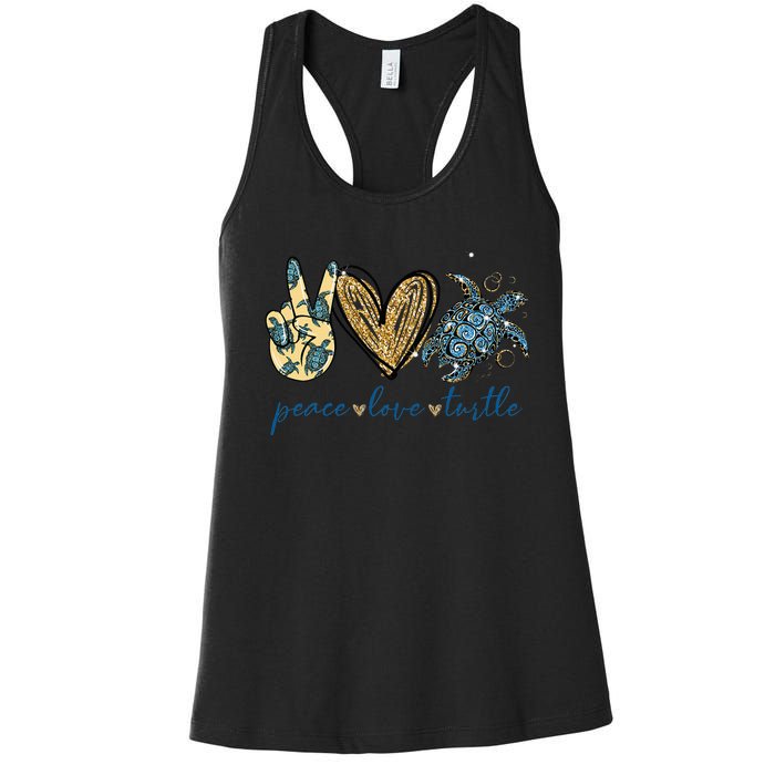 Funny Peace Love Turtle Gift Women's Racerback Tank