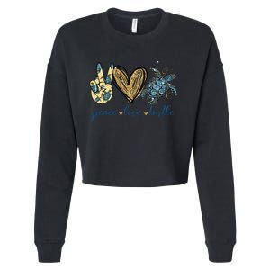 Funny Peace Love Turtle Gift Cropped Pullover Crew