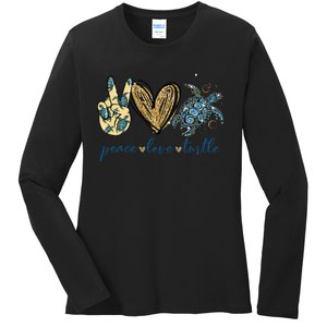 Funny Peace Love Turtle Gift Ladies Long Sleeve Shirt