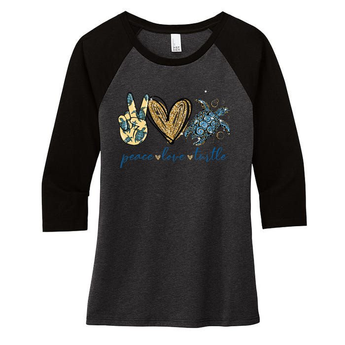 Funny Peace Love Turtle Gift Women's Tri-Blend 3/4-Sleeve Raglan Shirt