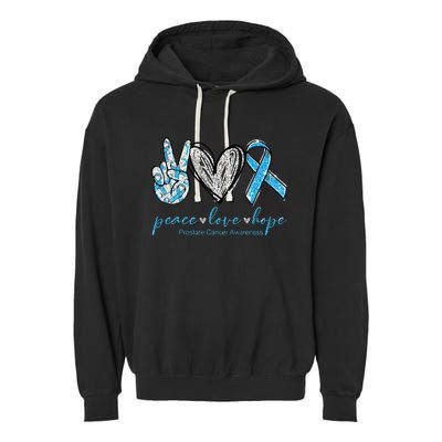 Funny Peace Love Prostate Cancer Awareness Gift Garment-Dyed Fleece Hoodie