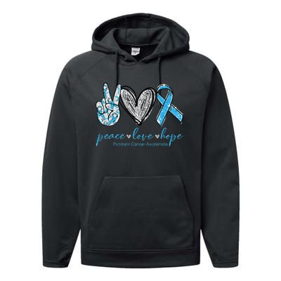 Funny Peace Love Prostate Cancer Awareness Gift Performance Fleece Hoodie