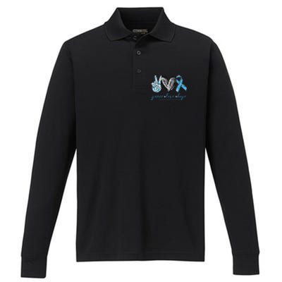 Funny Peace Love Prostate Cancer Awareness Gift Performance Long Sleeve Polo