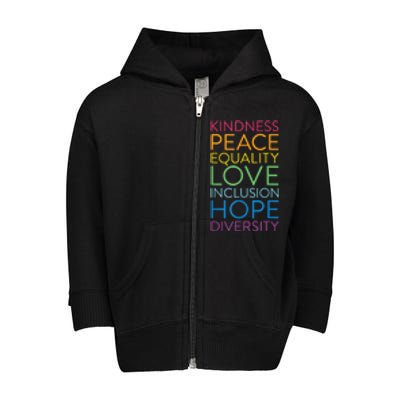 Funny Peace Love Inclusion Equality Diversity Human Rights Gift Toddler Zip Fleece Hoodie