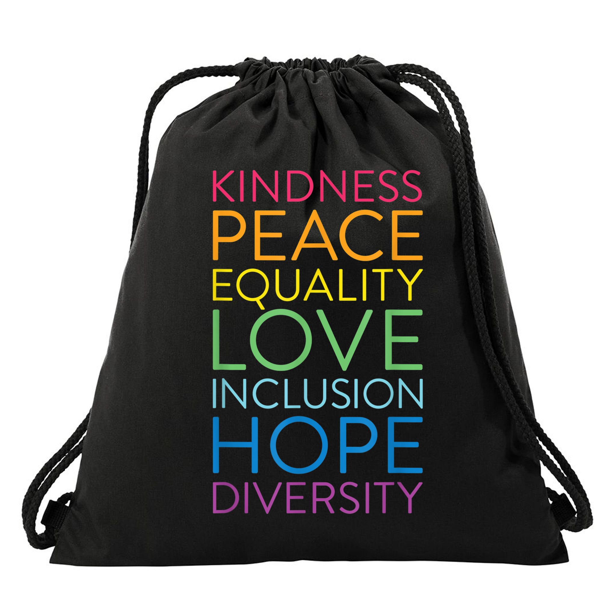 Funny Peace Love Inclusion Equality Diversity Human Rights Gift Drawstring Bag