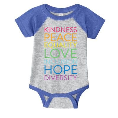 Funny Peace Love Inclusion Equality Diversity Human Rights Gift Infant Baby Jersey Bodysuit