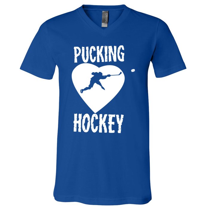 Funny Pucking Love Hockey Adult Novelty Player Fan Gift V-Neck T-Shirt