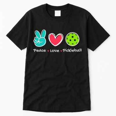 Funny Peace Love Pickleball Court Play Loves Pickleball Tall T-Shirt